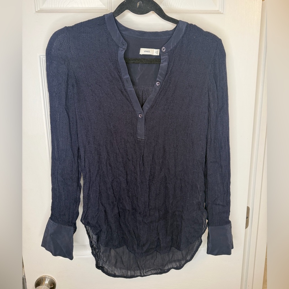 Vince Midnight Blue Textured Blouse